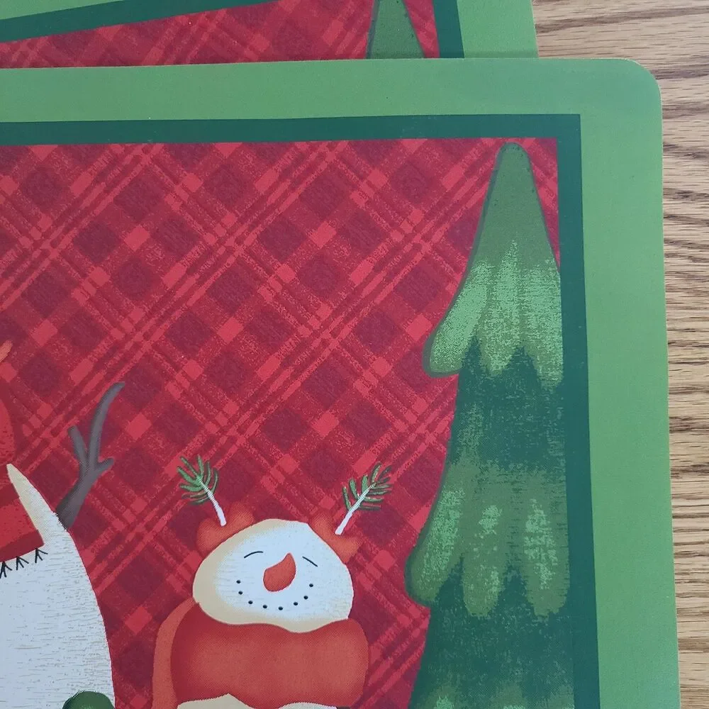 Holiday Time Vinyl Holiday Placemats Snowman And Penguin Print Set Of Four